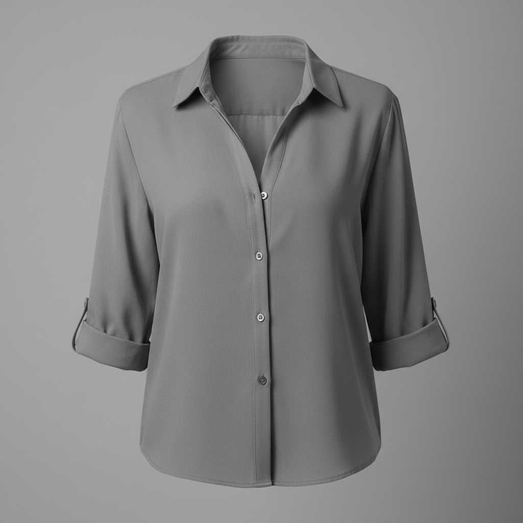 Graue Damenbluse | Lässige Bluse mit Kragen und Knopfleiste