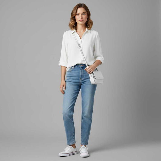Graue Damenbluse | Lässige Bluse mit Kragen und Knopfleiste