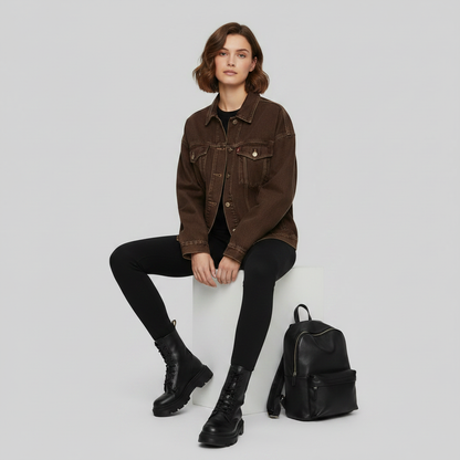 Oversized Jeansjacke mit Fransen | Damenmode