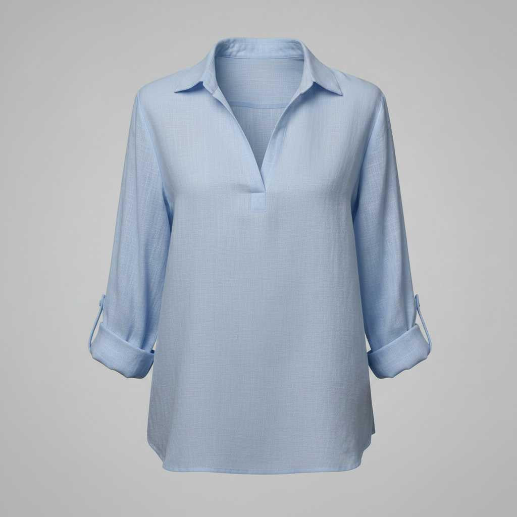 Weiße Bluse Damen mit V-Ausschnitt | Damenbluse Baumwoll-Leinen