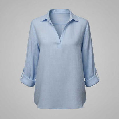 Weiße Bluse Damen mit V-Ausschnitt | Damenbluse Baumwoll-Leinen