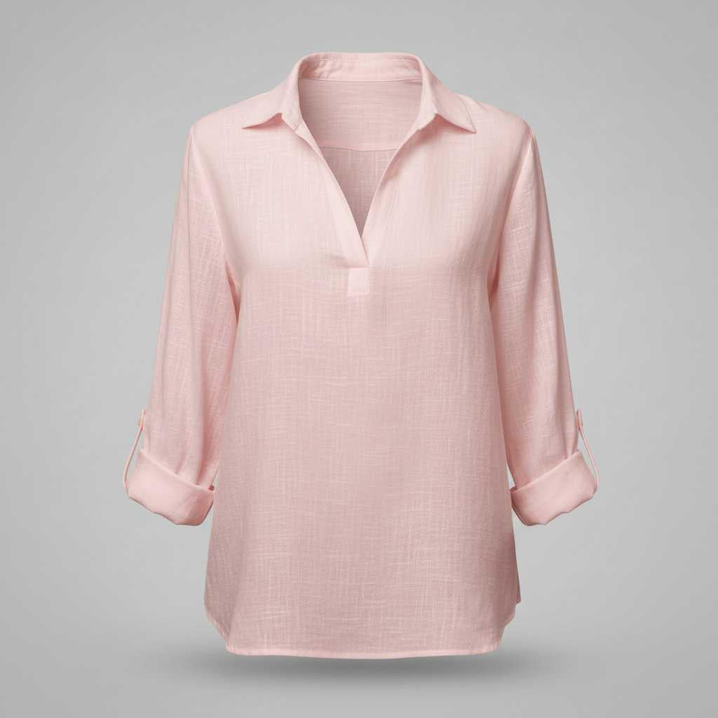 Weiße Bluse Damen mit V-Ausschnitt | Damenbluse Baumwoll-Leinen