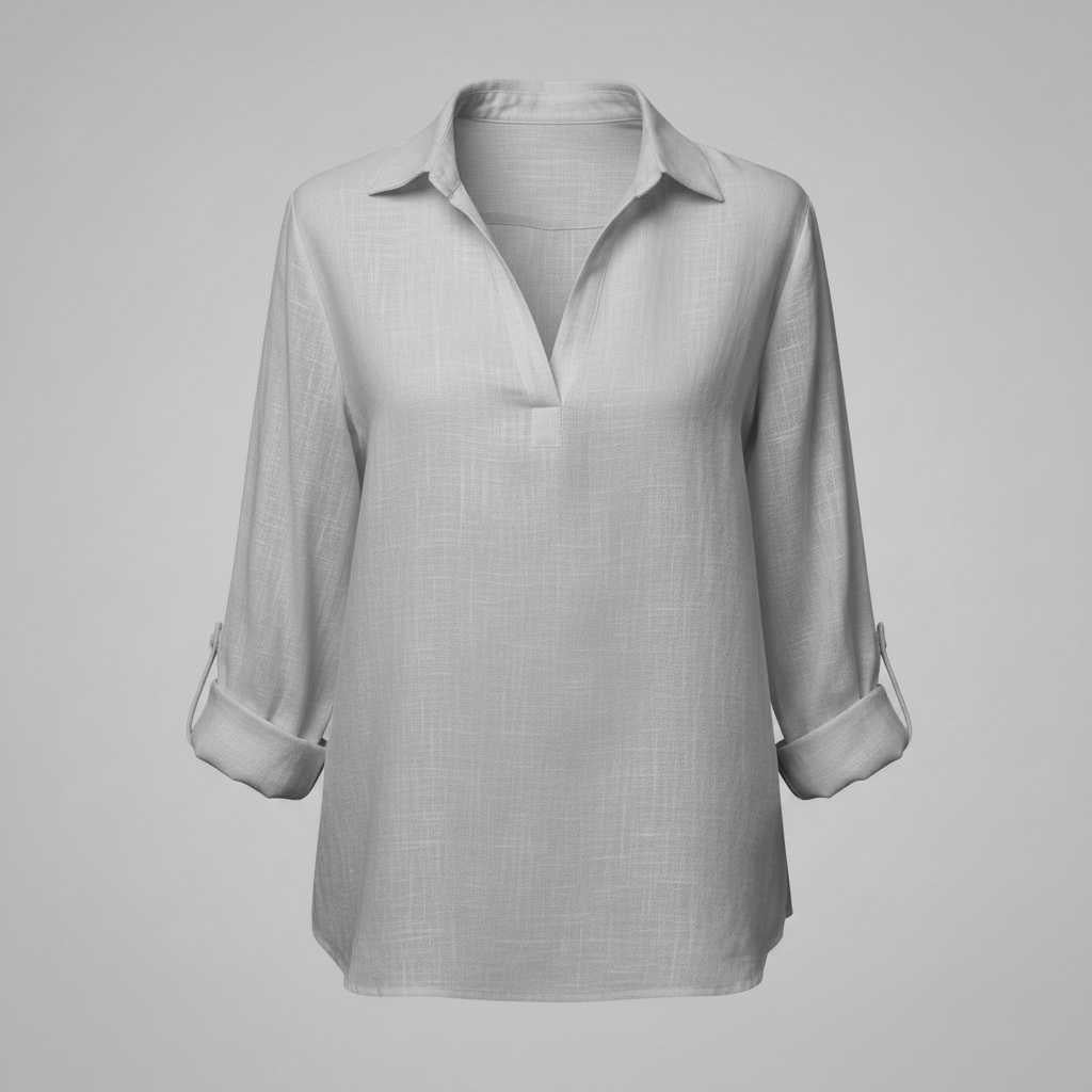 Weiße Bluse Damen mit V-Ausschnitt | Damenbluse Baumwoll-Leinen