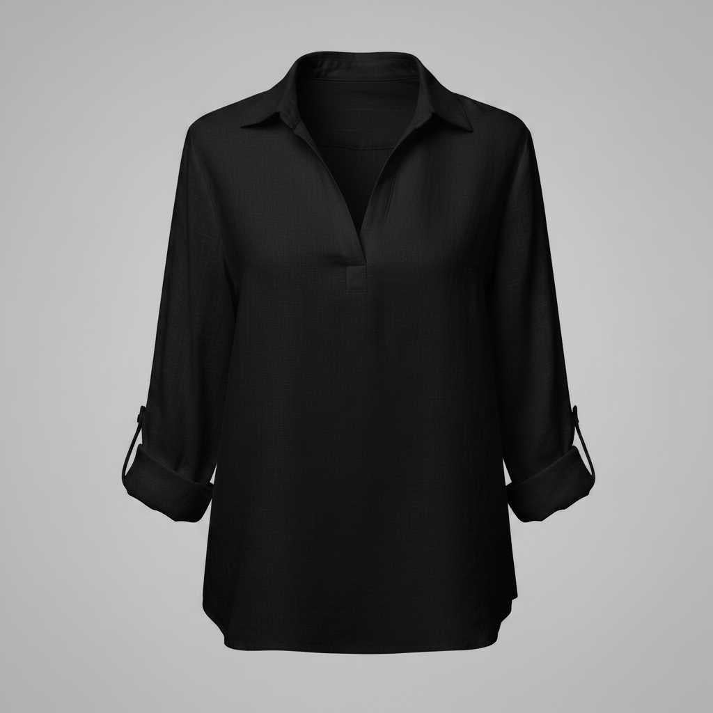 Weiße Bluse Damen mit V-Ausschnitt | Damenbluse Baumwoll-Leinen